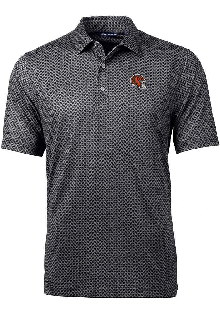 Cutter and Buck Cincinnati Bengals Mens Black Helmet Pike Banner Short Sleeve Polo