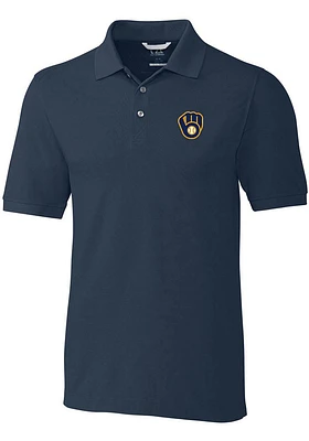 Cutter and Buck Milwaukee Brewers Mens Navy Blue Advantage Short Sleeve Polo