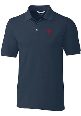 Cutter and Buck Philadelphia Phillies Mens Navy Blue Advantage Short Sleeve Polo