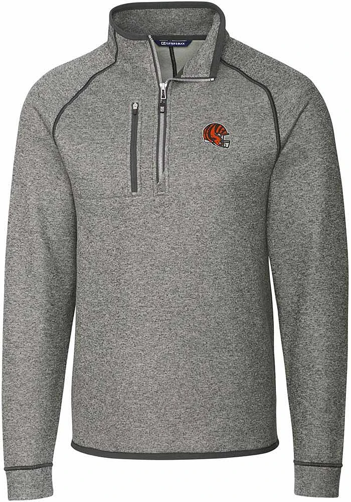 Cutter and Buck Cincinnati Bengals Mens Grey Helmet Mainsail Long Sleeve 1/4 Zip Pullover