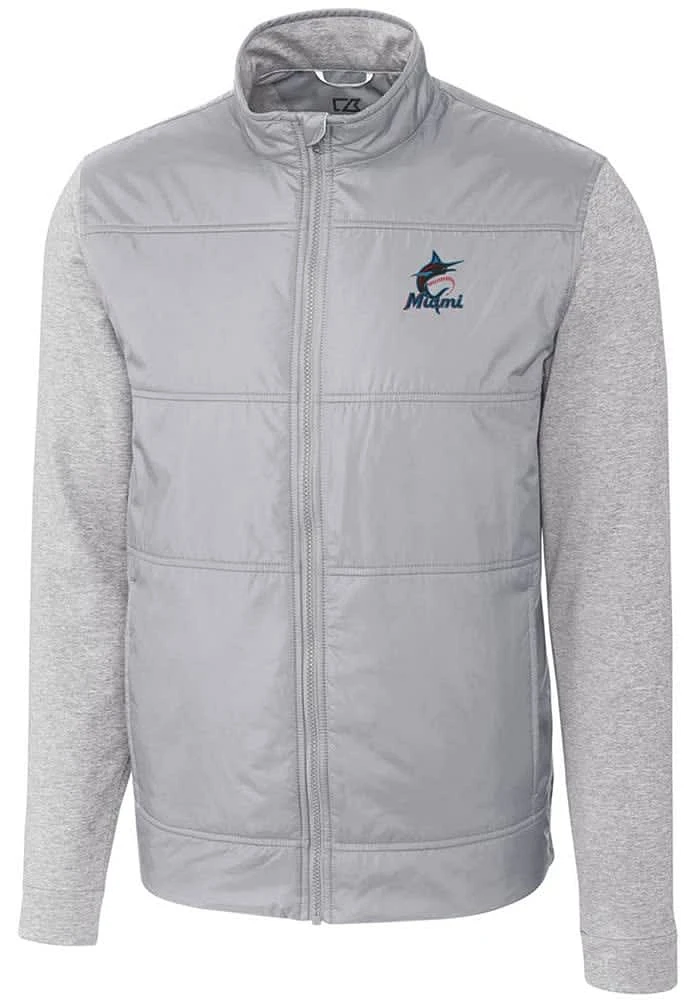 Cutter and Buck Miami Marlins Mens Stealth Hybrid Quilted Medium Weight Jacket