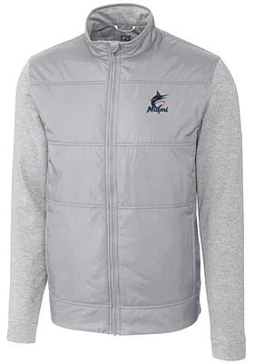 Cutter and Buck Miami Marlins Mens Stealth Hybrid Quilted Medium Weight Jacket