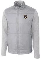 Cutter and Buck Milwaukee Brewers Mens Grey Stealth Hybrid Quilted Medium Weight Jacket