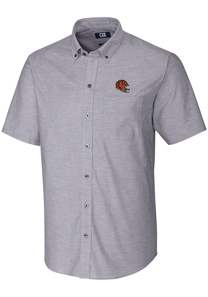 Cutter and Buck Cincinnati Bengals Mens Charcoal Helmet Oxford Short Sleeve Dress Shirt