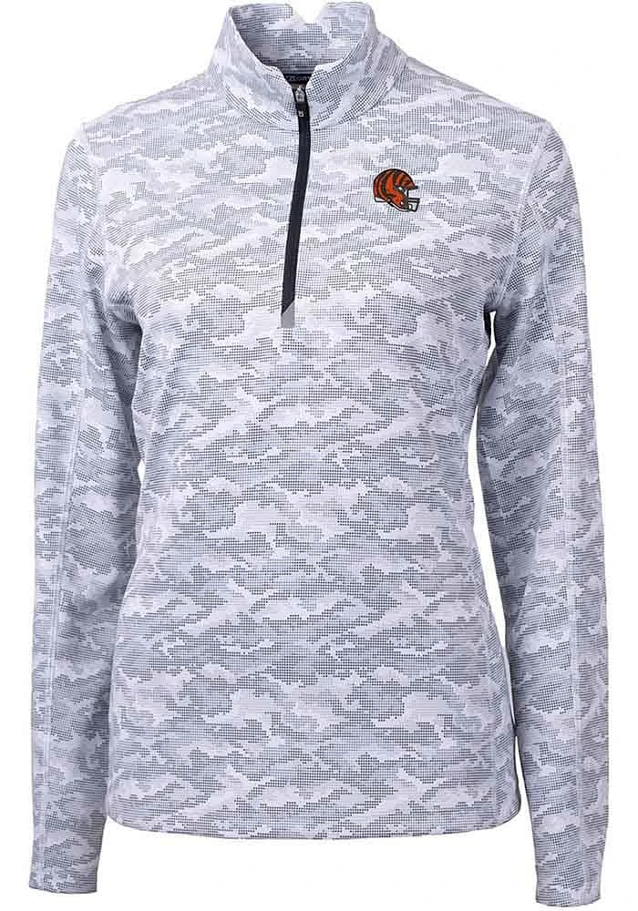 Cutter and Buck Cincinnati Bengals Womens Charcoal Helmet Traverse Camo 1/4 Zip Pullover