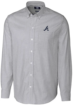 Cutter and Buck Atlanta Braves Mens Charcoal Stretch Oxford Stripe Long Sleeve Dress Shirt