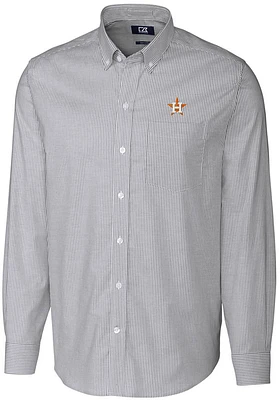 Cutter and Buck Houston Astros Mens Charcoal Stretch Oxford Stripe Long Sleeve Dress Shirt