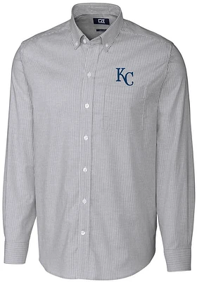 Cutter and Buck Kansas City Royals Mens Charcoal Stretch Oxford Stripe Long Sleeve Dress Shirt