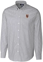 Cutter and Buck New York Mets Mens Charcoal Stretch Oxford Stripe Long Sleeve Dress Shirt