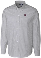 Cutter and Buck Washington Nationals Mens Charcoal Stretch Oxford Stripe Long Sleeve Dress Shirt