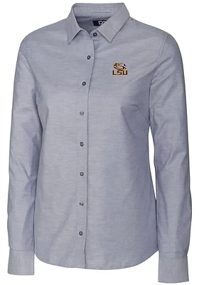 Cutter and Buck LSU Tigers Womens Stretch Oxford Long Sleeve Charcoal Dress Shirt