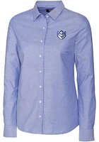 Cutter and Buck Saint Louis Billikens Womens Stretch Oxford Long Sleeve Blue Dress Shirt
