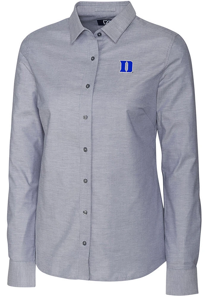 Cutter and Buck Duke Blue Devils Womens Stretch Oxford Long Sleeve Charcoal Dress Shirt