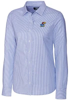 Cutter and Buck Kansas Jayhawks Womens Stretch Oxford Stripe Long Sleeve Dress Shirt