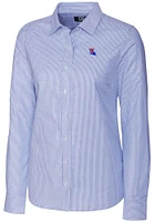 Cutter and Buck Louisiana Tech Bulldogs Womens Stretch Oxford Stripe Long Sleeve Blue Dress Shir..