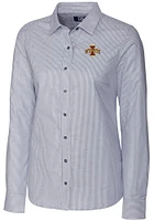 Cutter and Buck Iowa State Cyclones Womens Stretch Oxford Stripe Long Sleeve Charcoal Dress Shirt
