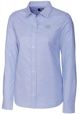 Cutter and Buck Southern University Jaguars Womens Stretch Oxford Stripe Long Sleeve Blue Dress ..