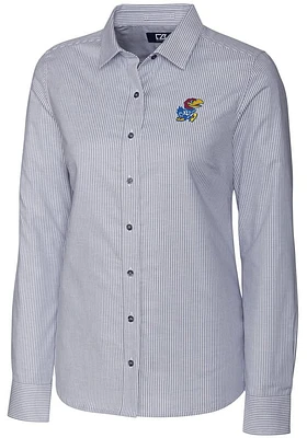 Cutter and Buck Kansas Jayhawks Womens Stretch Oxford Stripe Long Sleeve Charcoal Dress Shirt
