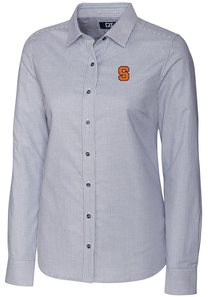 Cutter and Buck Syracuse Orange Womens Stretch Oxford Stripe Long Sleeve Charcoal Dress Shirt