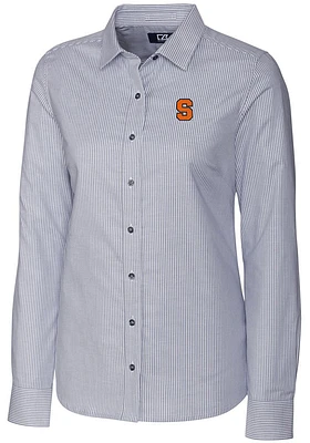 Cutter and Buck Syracuse Orange Womens Stretch Oxford Stripe Long Sleeve Charcoal Dress Shirt