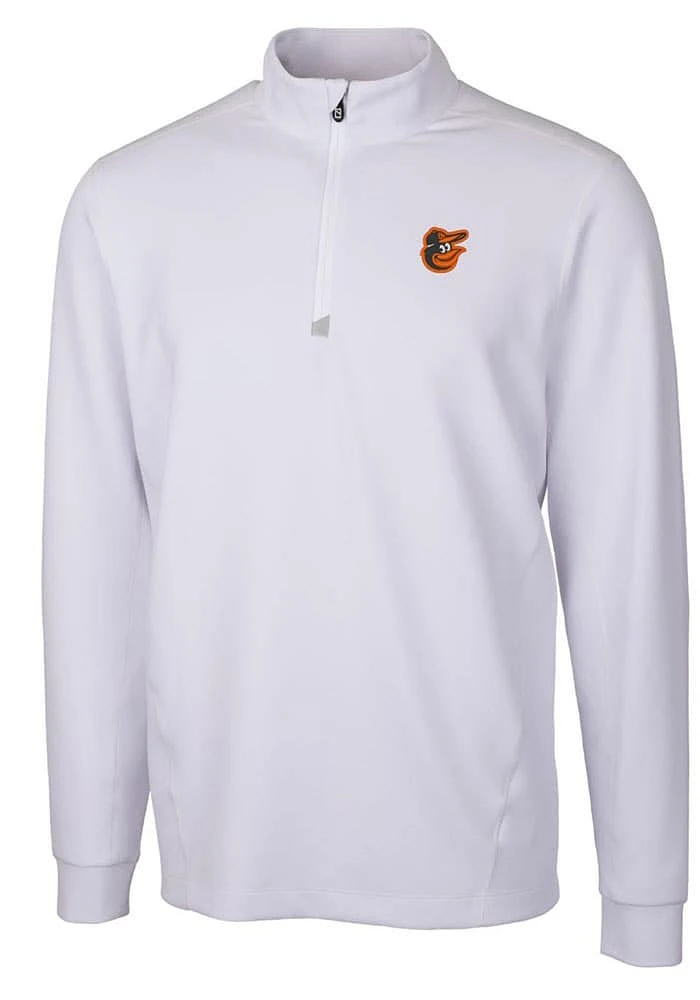 Cutter and Buck Baltimore Orioles Mens White Traverse Long Sleeve Qtr Zip Pullover