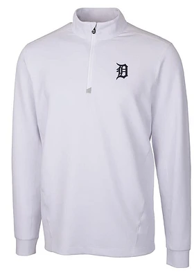 Cutter and Buck Detroit Tigers Mens White Traverse Long Sleeve Qtr Zip Pullover