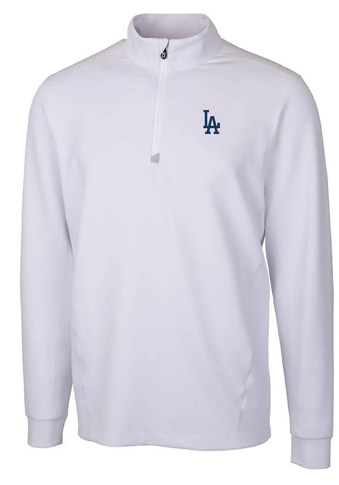 Cutter and Buck Los Angeles Dodgers Mens White Traverse Long Sleeve Qtr Zip Pullover
