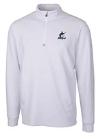Cutter and Buck Miami Marlins Mens White Traverse Long Sleeve Qtr Zip Pullover