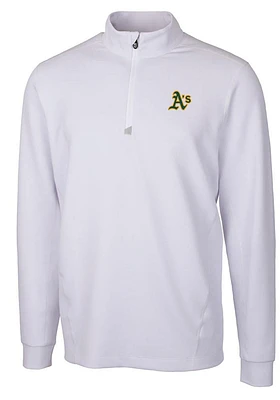 Cutter and Buck Oakland Athletics Mens White Traverse Long Sleeve Qtr Zip Pullover