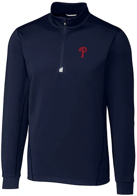 Cutter and Buck Philadelphia Phillies Mens Navy Blue Traverse Long Sleeve Qtr Zip Pullover