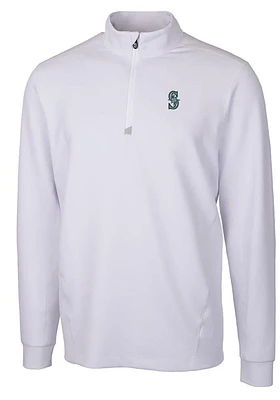 Cutter and Buck Seattle Mariners Mens White Traverse Long Sleeve Qtr Zip Pullover