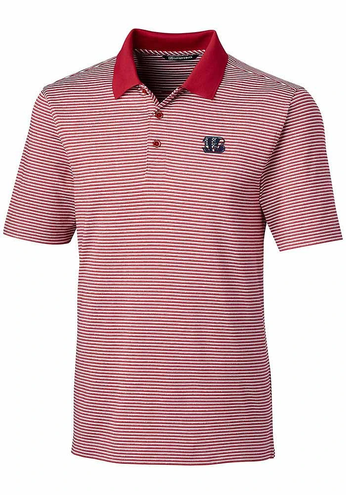 Cutter and Buck Cincinnati Bengals Mens Red Americana Forge Tonal Stripe Short Sleeve Polo