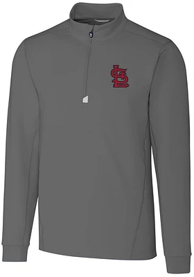 Cutter and Buck St Louis Cardinals Mens Grey Traverse Stretch Long Sleeve Qtr Zip Pullover