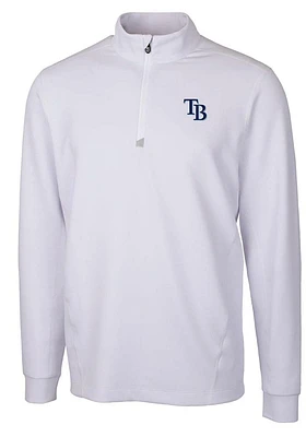 Cutter and Buck Tampa Bay Rays Mens White Traverse Long Sleeve Qtr Zip Pullover