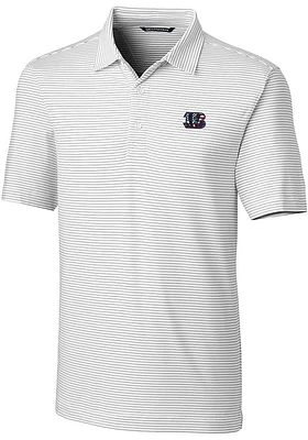 Cutter and Buck Cincinnati Bengals Mens White Americana Forge Pencil Stripe Short Sleeve Polo