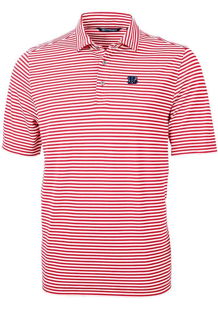 Cutter and Buck Cincinnati Bengals Mens Red Americana Virtue Eco Pique Stripe Short Sleeve Polo