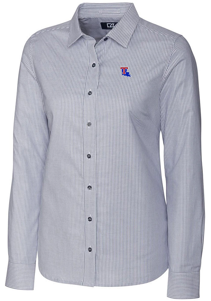 Cutter and Buck Louisiana Tech Bulldogs Womens Stretch Oxford Stripe Long Sleeve Charcoal Dress ..