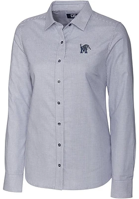 Cutter and Buck Memphis Tigers Womens Stretch Oxford Stripe Long Sleeve Charcoal Dress Shirt