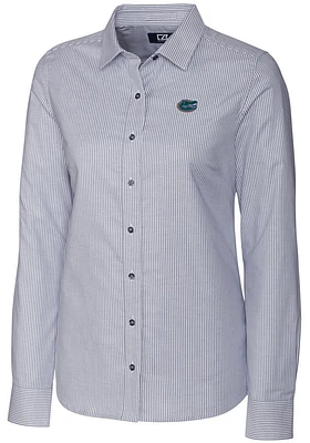 Cutter and Buck Florida Gators Womens Stretch Oxford Stripe Long Sleeve Charcoal Dress Shirt