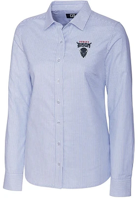 Cutter and Buck Howard Bison Womens Stretch Oxford Stripe Long Sleeve Blue Dress Shirt