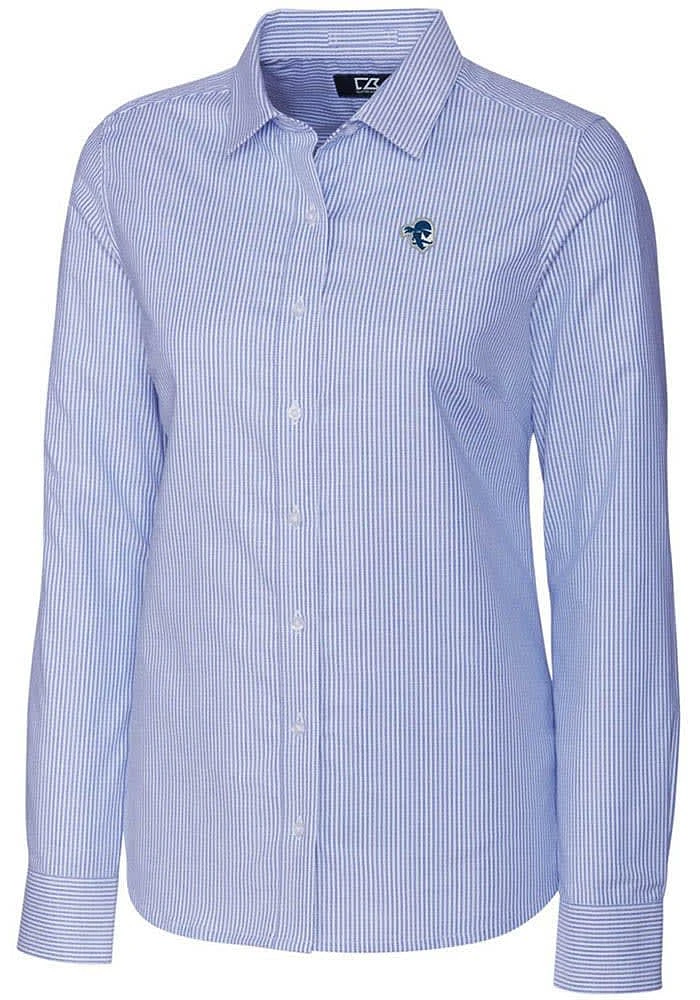 Cutter and Buck Seton Hall Pirates Womens Stretch Oxford Stripe Long Sleeve Blue Dress Shirt