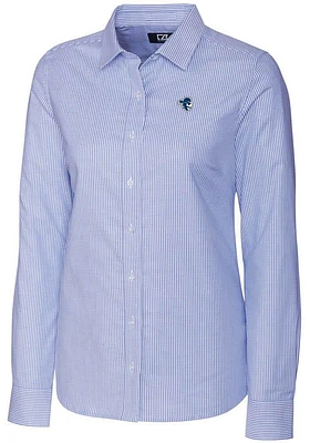Cutter and Buck Seton Hall Pirates Womens Stretch Oxford Stripe Long Sleeve Blue Dress Shirt