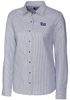 Womens Pitt Panthers Charcoal Cutter and Buck Stretch Oxford Stripe Long Sleeve Dress Shirt