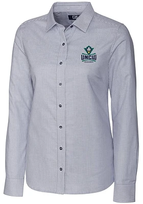 Cutter and Buck UNCW Seahawks Womens Stretch Oxford Stripe Long Sleeve Charcoal Dress Shirt