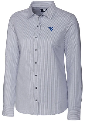 Cutter and Buck West Virginia Mountaineers Womens Stretch Oxford Stripe Long Sleeve Charcoal Dress..