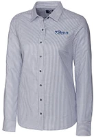Cutter and Buck Pennsylvania Quakers Womens Stretch Oxford Stripe Long Sleeve Charcoal Dress Shi..