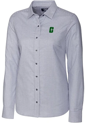 Cutter and Buck UNCC 49ers Womens Stretch Oxford Stripe Long Sleeve Charcoal Dress Shirt