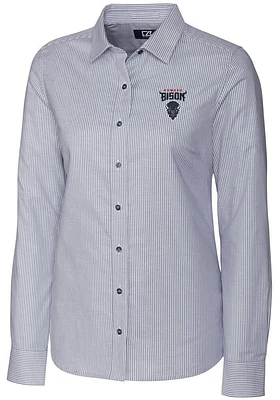 Cutter and Buck Howard Bison Womens Stretch Oxford Stripe Long Sleeve Charcoal Dress Shirt