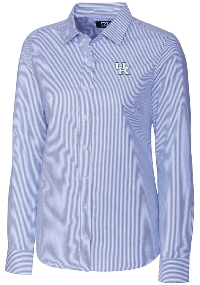 Cutter and Buck Kentucky Wildcats Womens Stretch Oxford Stripe Long Sleeve Blue Dress Shirt