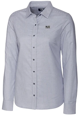 Cutter and Buck Jackson State Tigers Womens Stretch Oxford Stripe Long Sleeve Charcoal Dress Shi..